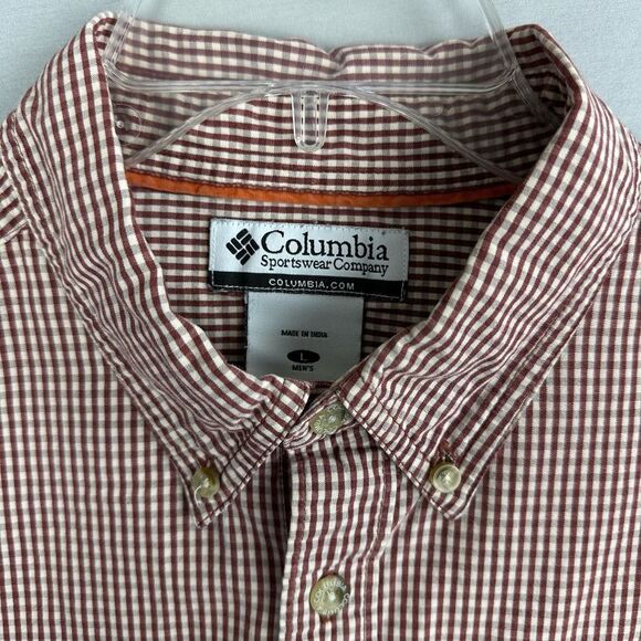 Columbia Shirt Men’s Large Long Sleeve Button Down Checked Maroon - Picture 4 of 7